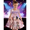 Girl's Purple Flower Unicorn Print T-shirt Dress, A Shiny Casual Dress for Children's Animal Lovers, Suitable for Birthday Gifts