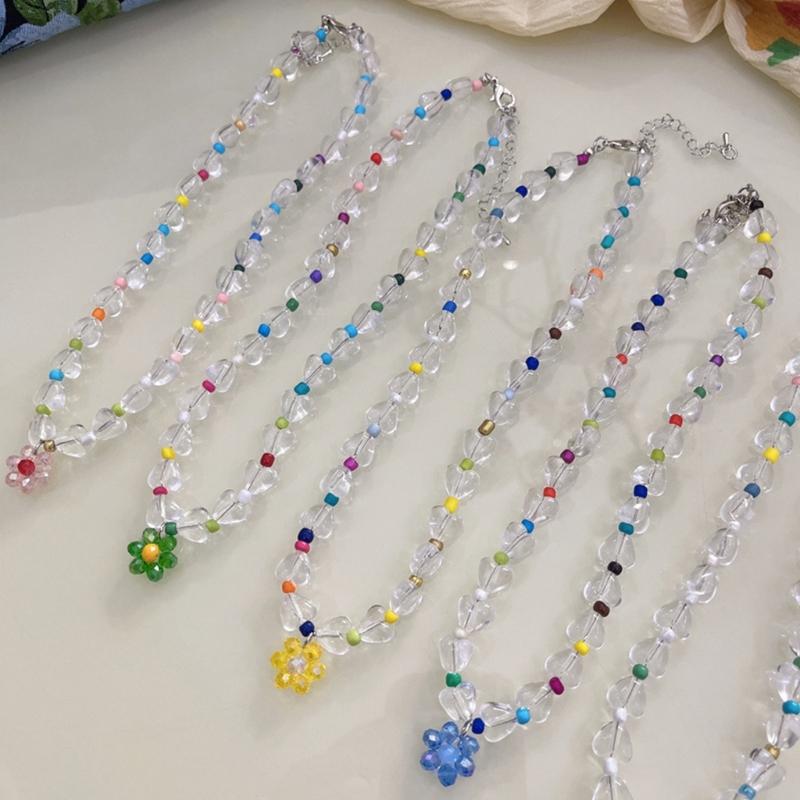 Beaded Necklaces Women Flower Pendant Chokers Artificial Crystal Material Party Jewelry Accessories Gift for Woman Girls