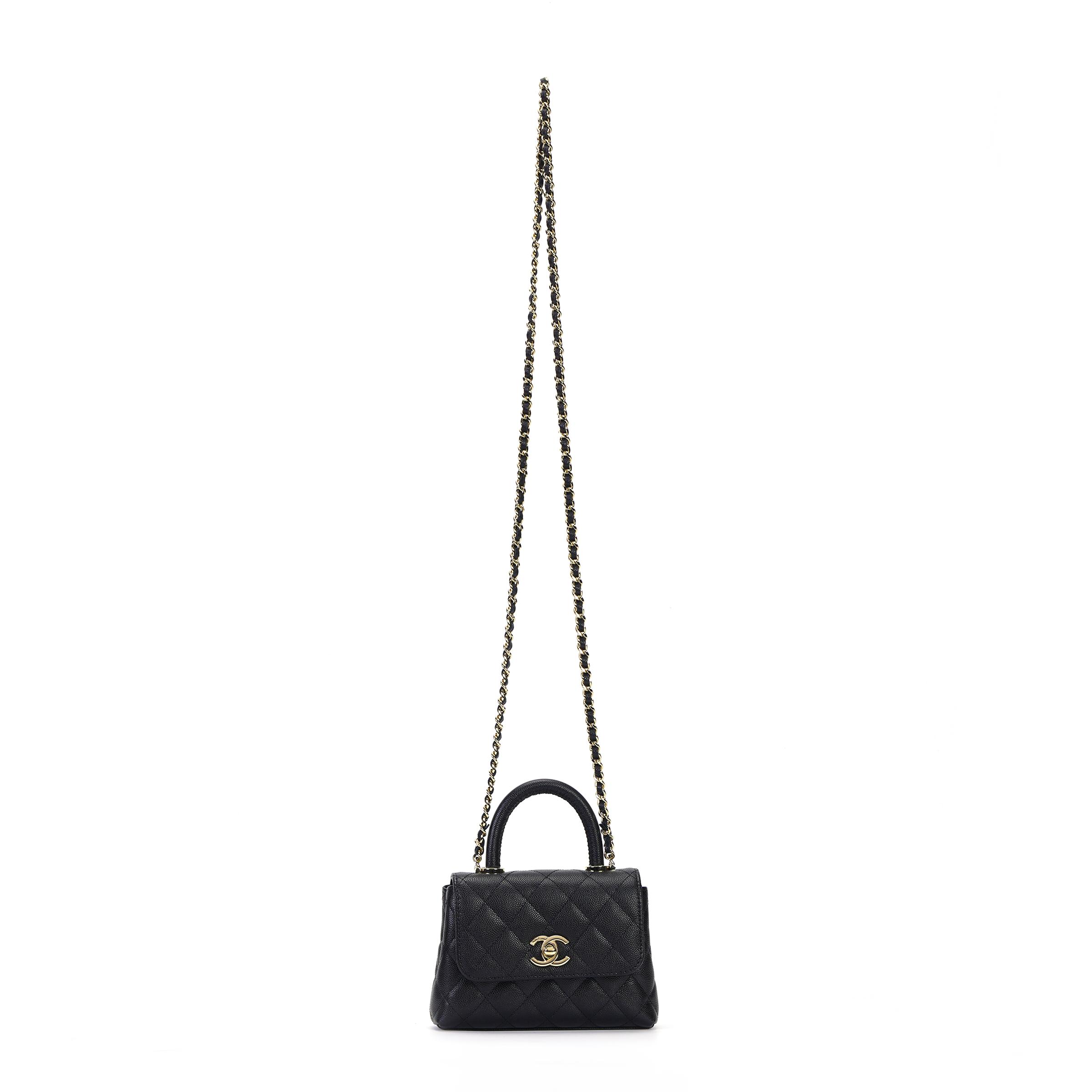 

Chanel Coco Handle 24K Чорна стьобана зерниста коров яча шкіра Золота фурнітура Сумка жіноча на плече Crossbody Shopping Bag Set(Basic Set+Shopping Bag) чорний