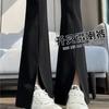 Pantalones de campana negros de cintura alta adelgazantes - Pantalones casuales elásticos para mujer petite con puños para primavera y otoño