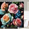 Watercolor Flower and Rose Print Shower Curtain Waterproof Shower Curtain Bathroom Partition Curtain Bathroom Decor Accessories