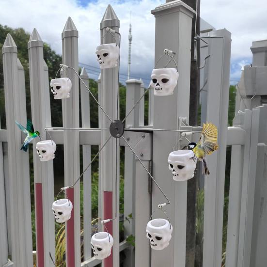 Ferris Wheel Hummingbird Feeder Squirrel Proof Spinning Bird Feeder with 8 Pumpkin Skull Buckets for Outdoor Yard Decor