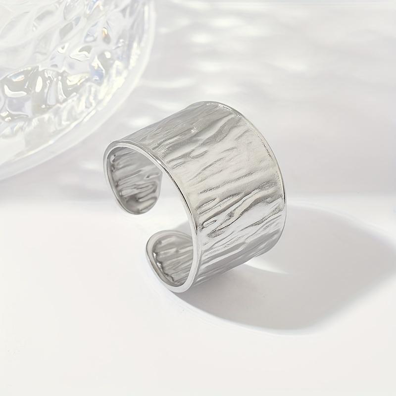 [Stainless Steel Textured Ring] A Wide Stainless Steel Foil Textured Hydraulic Ring, A Retro Open Adjustable Ring