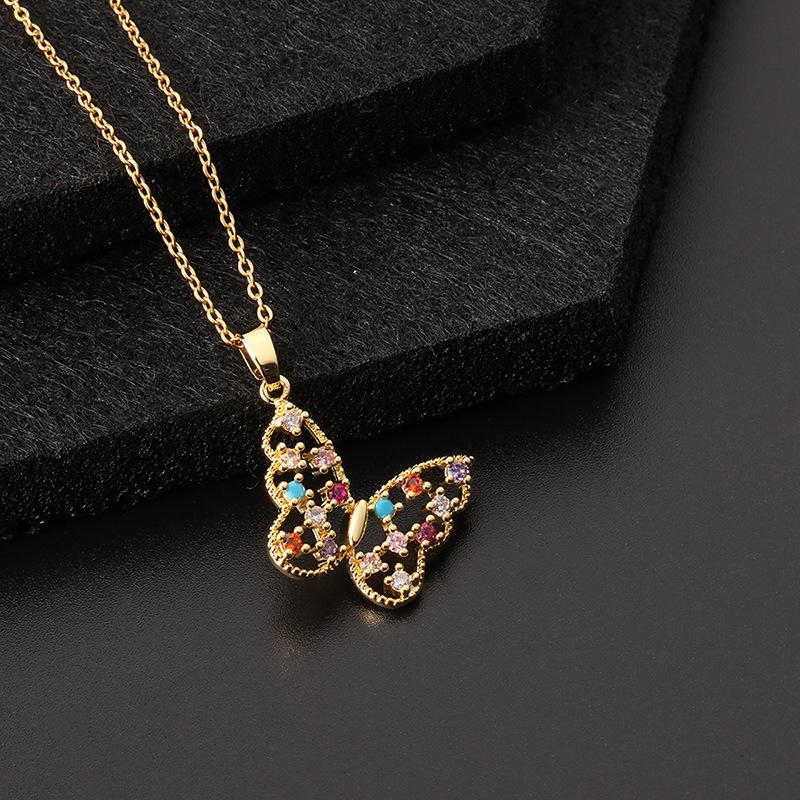 Trendy Zircon Butterfly Pendant Necklace For Women Small Collarbone Chain With Colorful Zirconia
