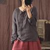 Women Long Sleeve Chinese Style T-Shirts Button V-Neck Solid Color Tops Autumn Vintage Female T-Shirts Tees