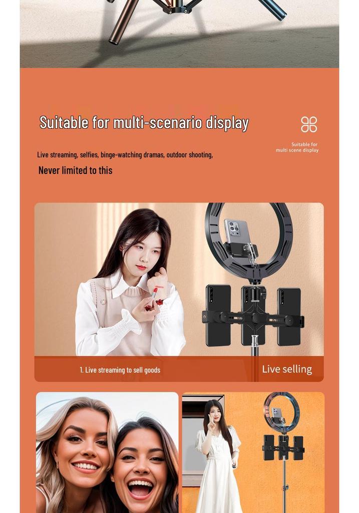 Multi-Camera Mobile Phone Tripod with Fill Light for Live Streaming & Selfies
