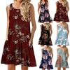 Spring Summer Women's Printed Sleeveless Round Neck Dress with Pockets Casual Beach Tank Dress for European American
