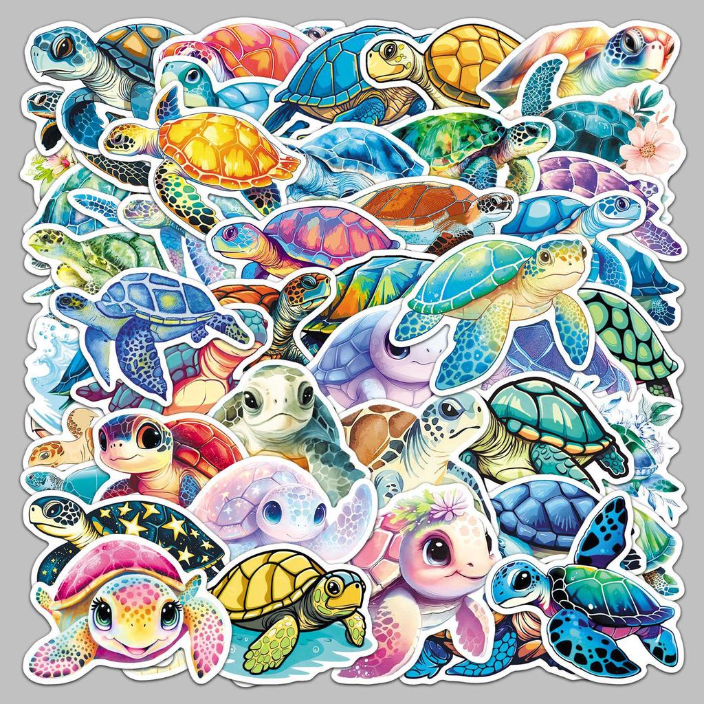 50pcs Cute Sea Turtle Stickers: Colorful Marine Life for Skateboards, Phone Cases, Earphones, Journals, and DIY Crafts.