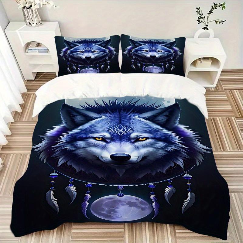 3pcs Set Wolf Moon 1 Quilt Cover + 2 Pillowcases, All Seasons Bedroom Setting, Perfect for Home and Dorm Decor A182