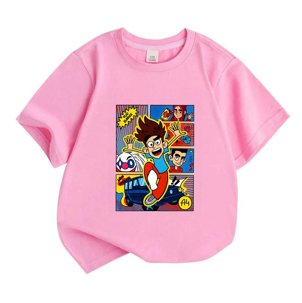 Kids Boys Girls Crew Neck Short Sleeve 100% Cotton T-Shirt, Cool Cartoon Comic Jumping Boy Print Casual Soft Tees for Children Daily Playwear