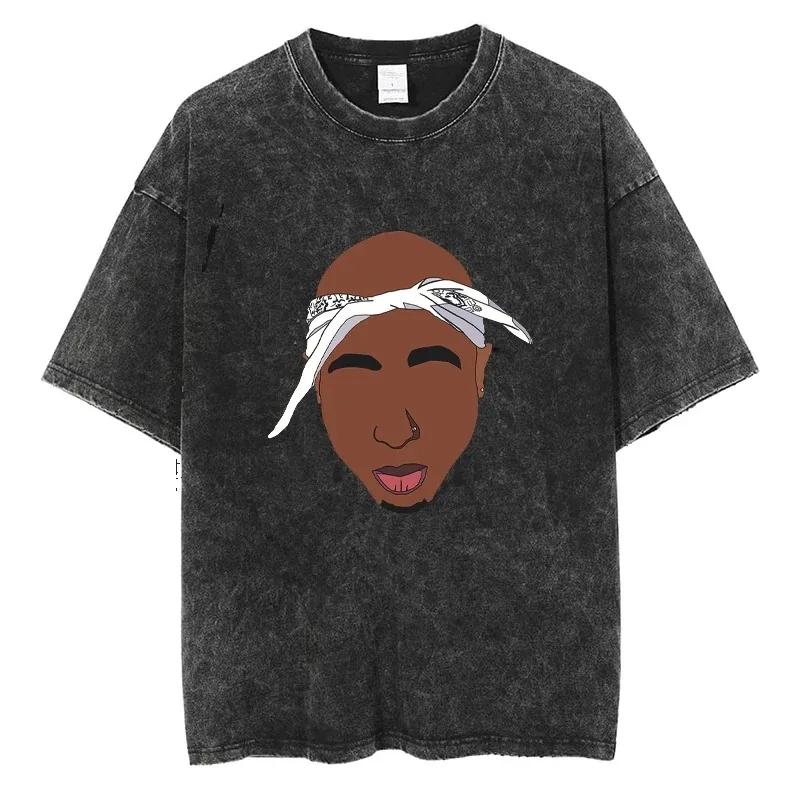 Tupac T-shirts Quality Cotton Vintage Tshirt Y2K Harajuku Men Hip Hop Short Sleeve Tees Black Oversized Fashion Streetwear