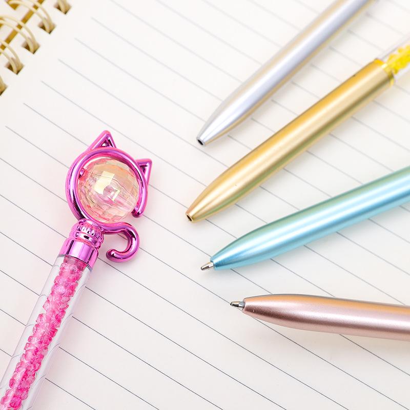 Cat Rhinestone Diamond Pen - Creative Oil-Based Journaling Pen with Tail Bead