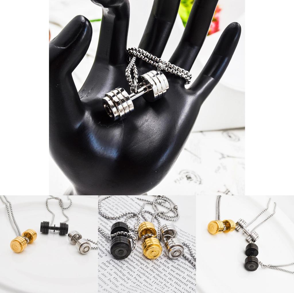 Temu Shein Necklace With Cartoon Dumbbell Pendant For Hip Hop Fashion And Mens Gift
