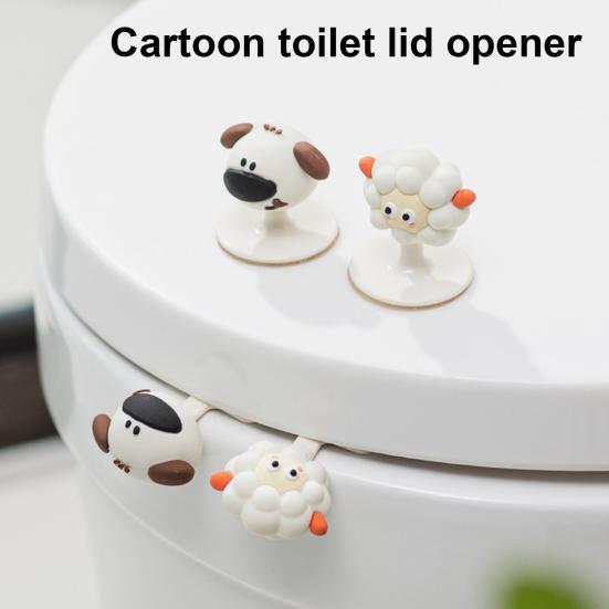 2Pcs/Set Toilet Lid Lifter Sheep Dog Shape Toilet Cover Lifter Easy Installation Versatile Hook Toilet Hygienic Accessory