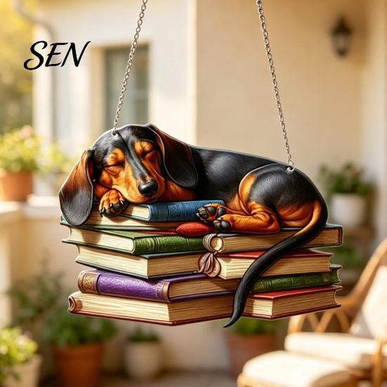 Dachshund Lover Gift Idea Hanging Ornament, Acrylic Window Sun Catcher, Cute Car Ornament Dog Decoration for Home Room Decor, Front Porch Accessory