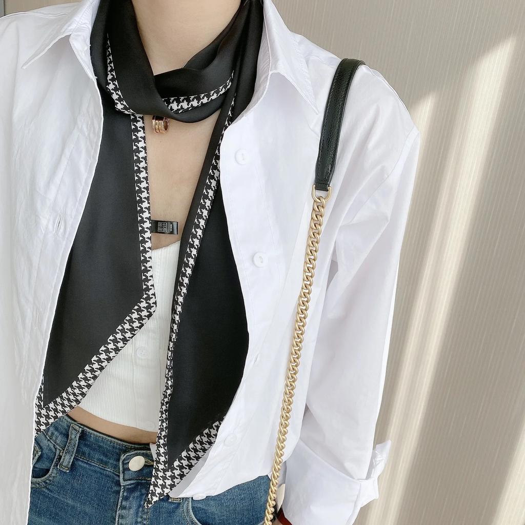 Fashion Neckerchief Skinny Hair Bands Women Silk Scarfs Long Headbands Bag Scarves 14x145cm Print Hairband Neck Scarf For Ladies
