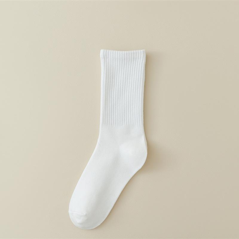 BMW New Spring/autumn Women's Mid-calf Socks, Pure Cotton Solid Color Versatile Knee-high Socks, Scrunch Socks, White Long Socks