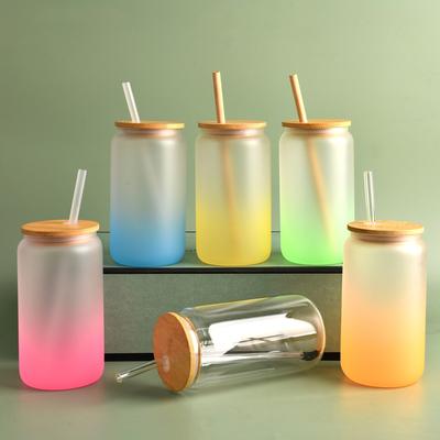 3D-Druck Glasbecher mit Strohhalm Thermosublimation Farbverlauf Mattiertes Cola Mason Glas