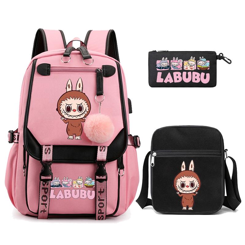 3Pcs/set Cute  Printed Backpack with Shoulder Bag Pencil Case Schoolbag Teenager Student Boy Girl Large Capacity Bookbag