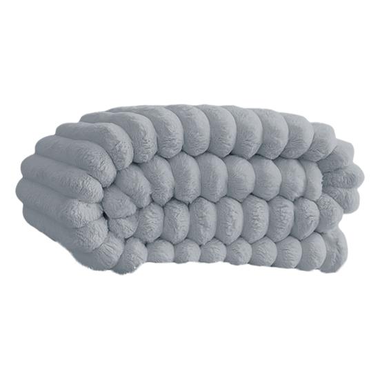 Furry Throw Blanket Cozy Plush Solid Color Fluffy Thick Striped Bubble Blanket Warm Blanket for Couch