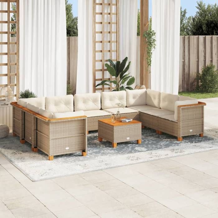 VidaXL Garden Lounge Set with Cushions 10 Pcs Beige Braided Resin 3261985