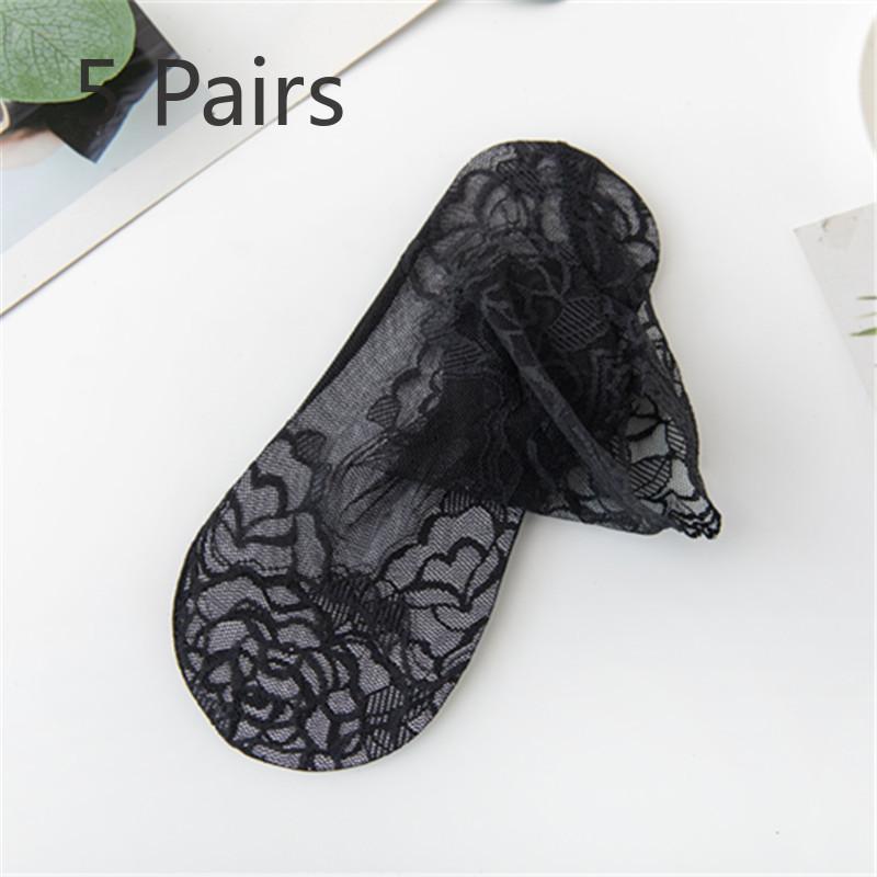 5 Pairs of Women's Summer Solid Color Thin Lace Socks