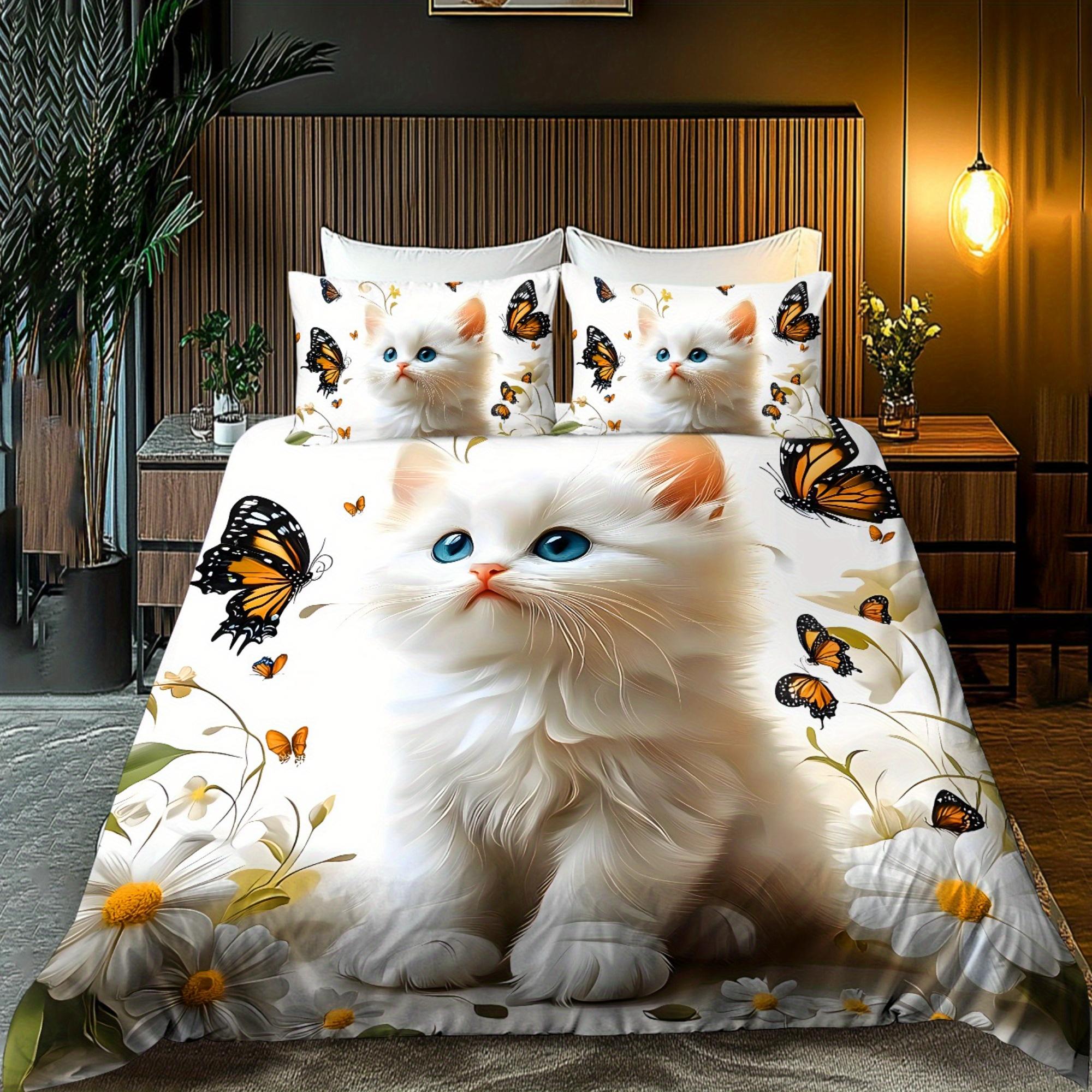 Comforter 2/3Pcs Bedding Set Digital Print Cartoon Cat Animal Designs The 3D Digital Plant Print 1 1/2 S Set Comforter (quilt)-EU Single(135*200cm)3pcs