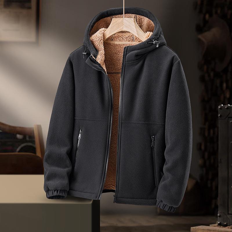 Autumn Winter Fashion Fleece Thick Warm Hooded Coat Men's Casual Loose Comfortable Jacket