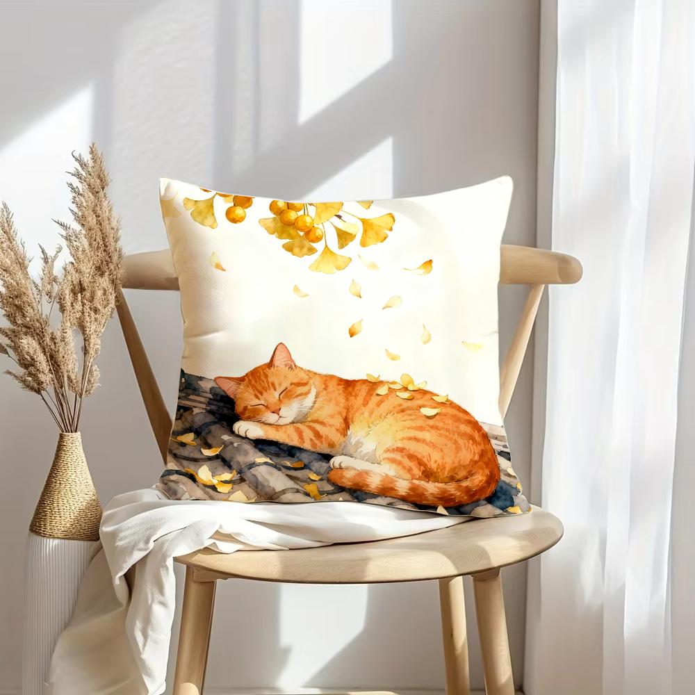 Autumn Cats Cushion Cover Soft Plush Throw Pillow Cover | Double-Sided Decorative Cushion Case | Sofa Bedroom Home Decor