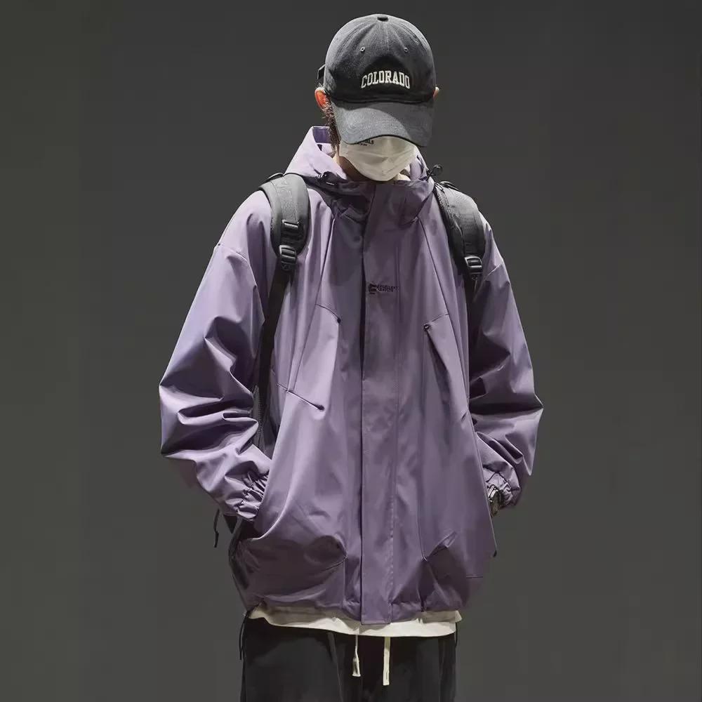 Men's Retro Street Style Hooded Jacket - Oversized, Solid Color, Trendy Brand