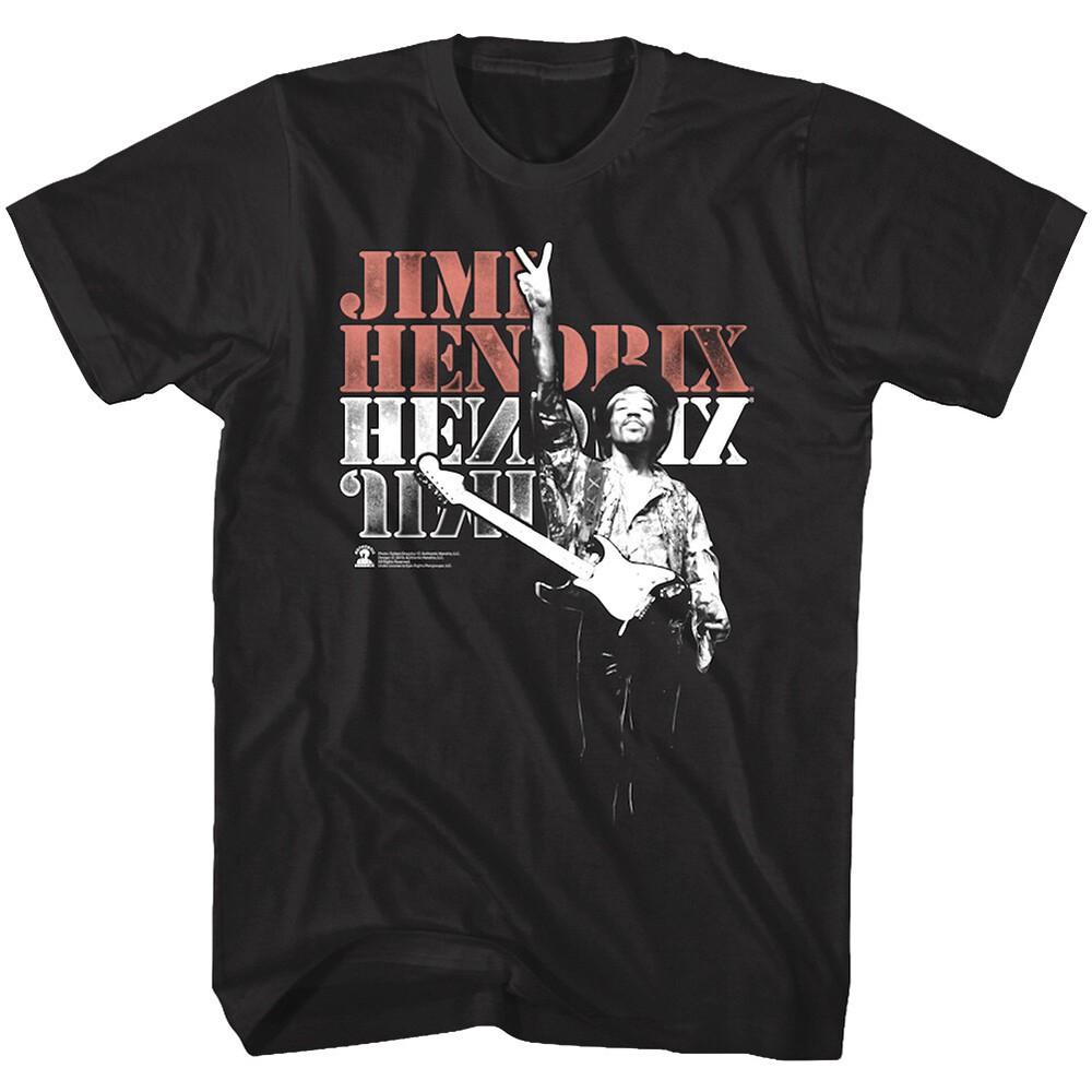 Jimi Hendrix Rocking for Peace Mens T Shirt Rock Legend Guitar Woodstock Concert