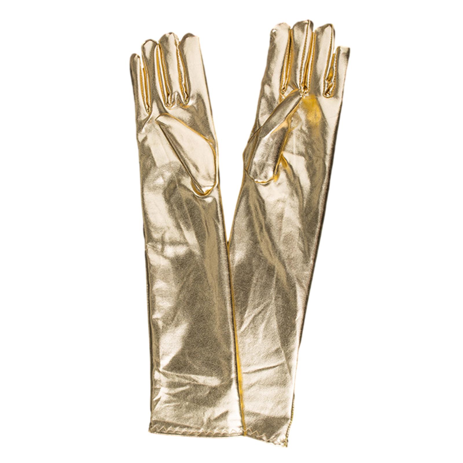 

Женский сексуальный блестящий костюм с эффектом мокрой кожи, длинные перчатки, металлические перчатки из искусственной кожи для свадьбы, оперы, вечеринки, аксессуары для платья золотой