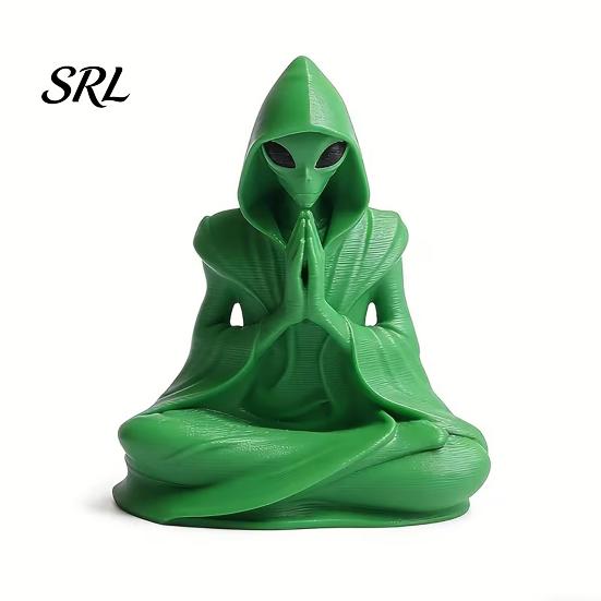 Unique Desktop Embellishment 3D Printed Alien Meditation Statue, Zen Desk Decor Ornament, Resin Ornament Cute Extraterrestrial Figurine for зелёный
