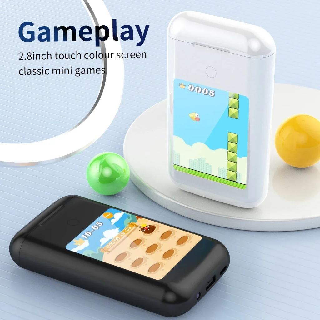 Multiple Function In Ear Bluetooth Wireless Earphone Charging Case With 2.8" Touch Screen Power Bank Headphone Music Game Earphones for Android iOS