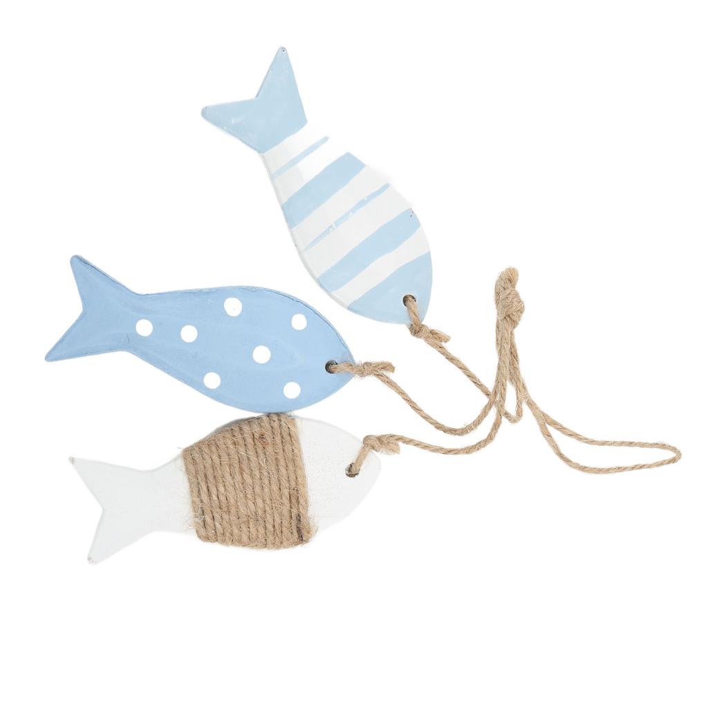 Wood Fish Decor Marine Style Spot Ripple White 3 Small Fish Antique Carved Nautical Fish Pine Wood