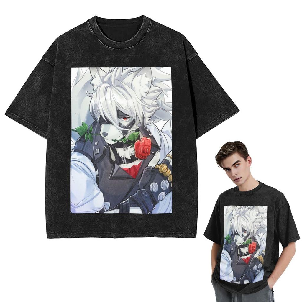 Streetwear T-Shirts Zenless Zone Zero - Von Lycaon Washed T Shirt Short Sleeve Hip Hop T-Shirt Tops Tees for Men Women