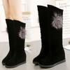Autumn and Winter Velvet Medium and Long Boots High Heel Women's Suede Medium Boots Rhinestone Slope Heel Long Inner Height Increasing Women's Knig