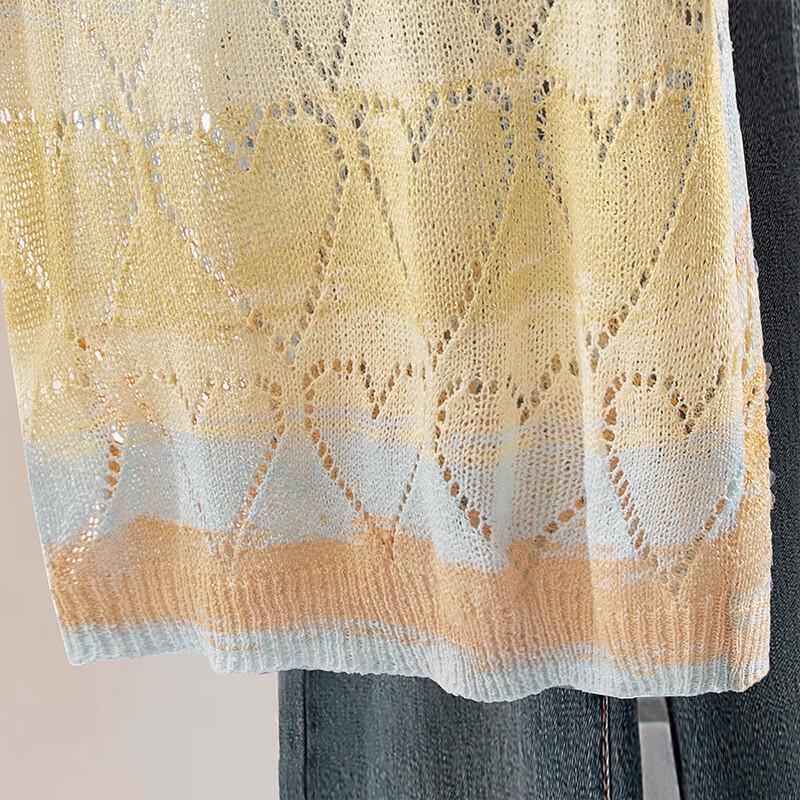 Women's 2025 Summer Gradient Hollow Out Short Sleeve Knit Top