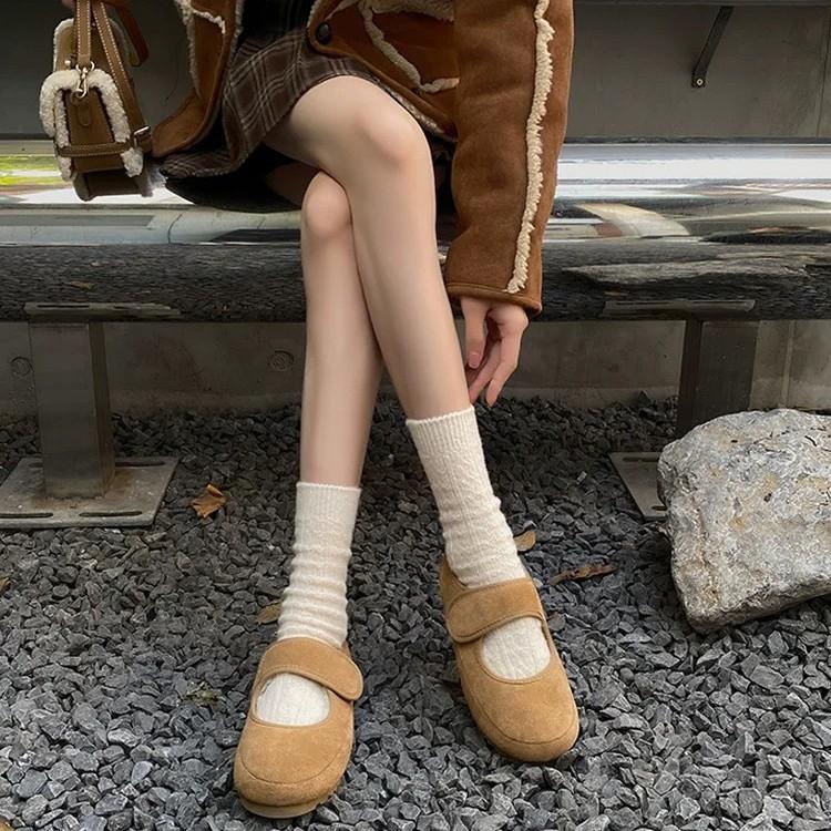 Wool Version~ Ugly Cute Mary Jane Shoes Women's Velcro Mao Mao Shoes 2025 New Winter Velvet and Cotton Shoes Thick Single Shoes