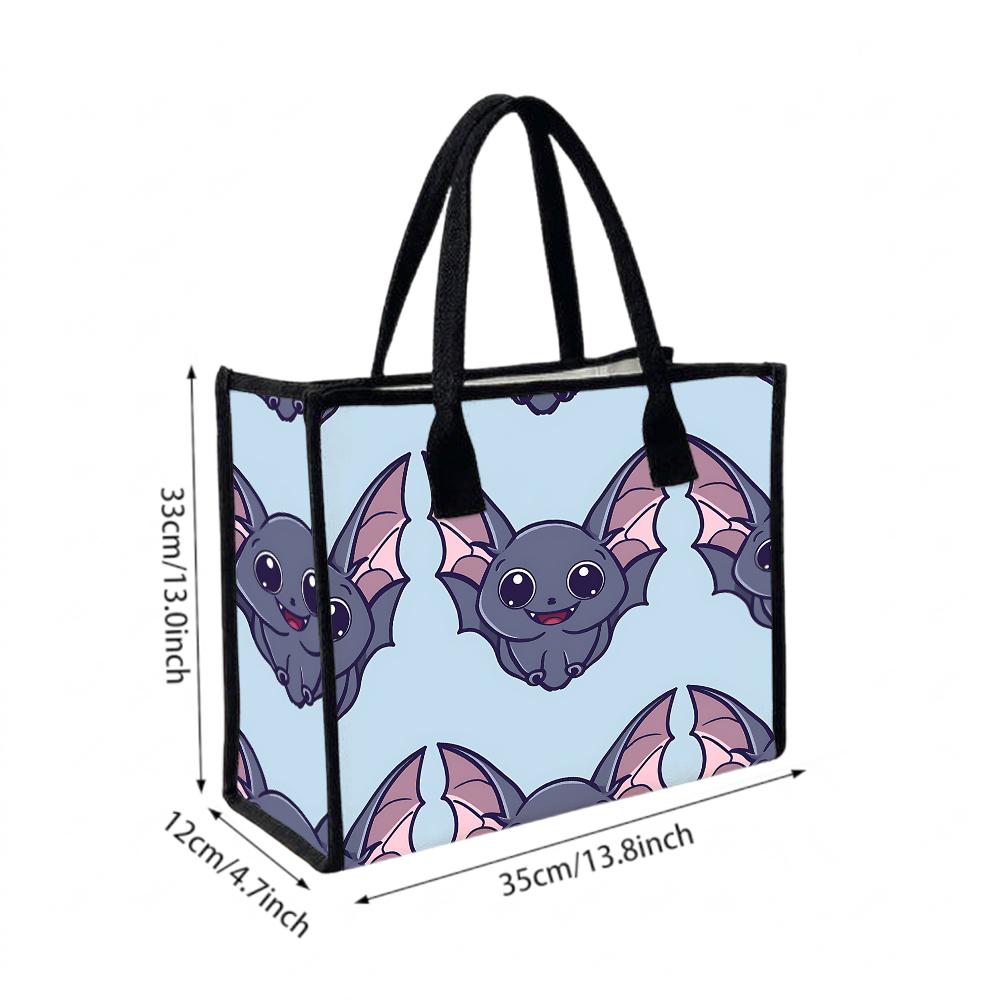 Cute Cartoon Bat Pattern Casual Tote Bag Portable Daily Shoulder Handbag
