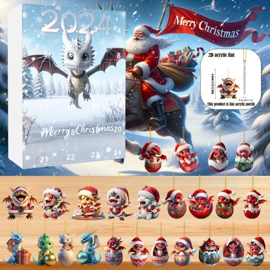 2024 Christmas Advent Calendar 24 Days Christmas Countdown Cartoon Baby Dragon Ornament