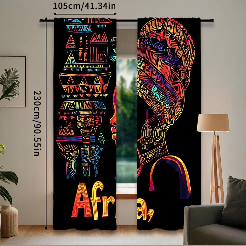 2Pcs Black African Curtain Mysterious African American Woman Curtain Suitable For Living Room Bedroom Kitchen And Bathroom