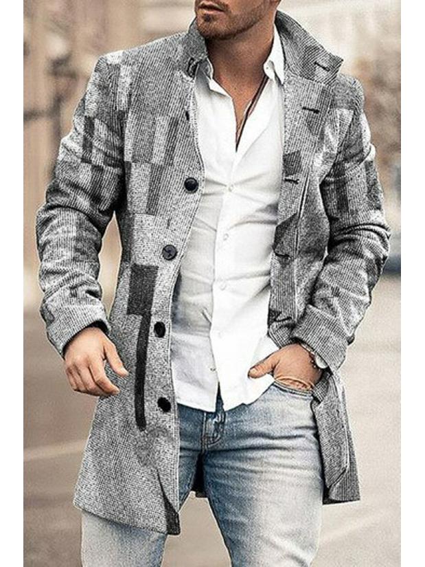 Men's Woolen Mid-Length Digital Print Coat - Autumn/Winter Collection