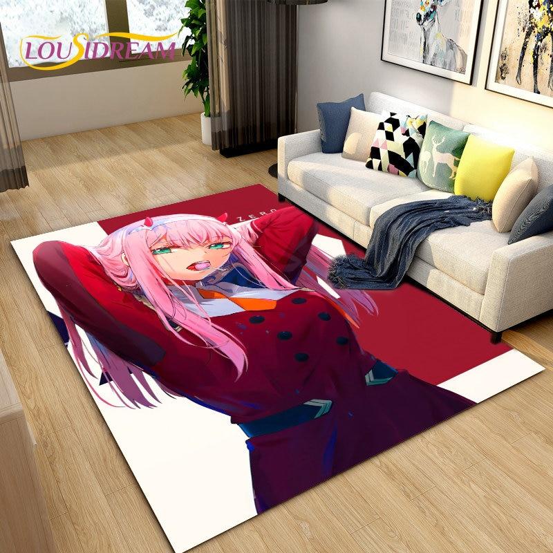 Zero Two DARLING In The FRANXX Anime Area Rug,Carpet Rug for Living Room Bedroom Sofa Doormat Decoration, Kid Non-slip Floor Mat