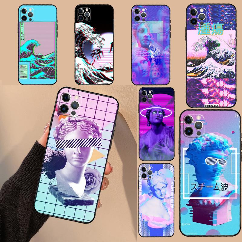 Great Wave Retro Cyber Statue Phone Case For iPhone 17 16 15 14 13 11 12 Pro Max mini 16 Plus 16e 17 Air Protective Cover
