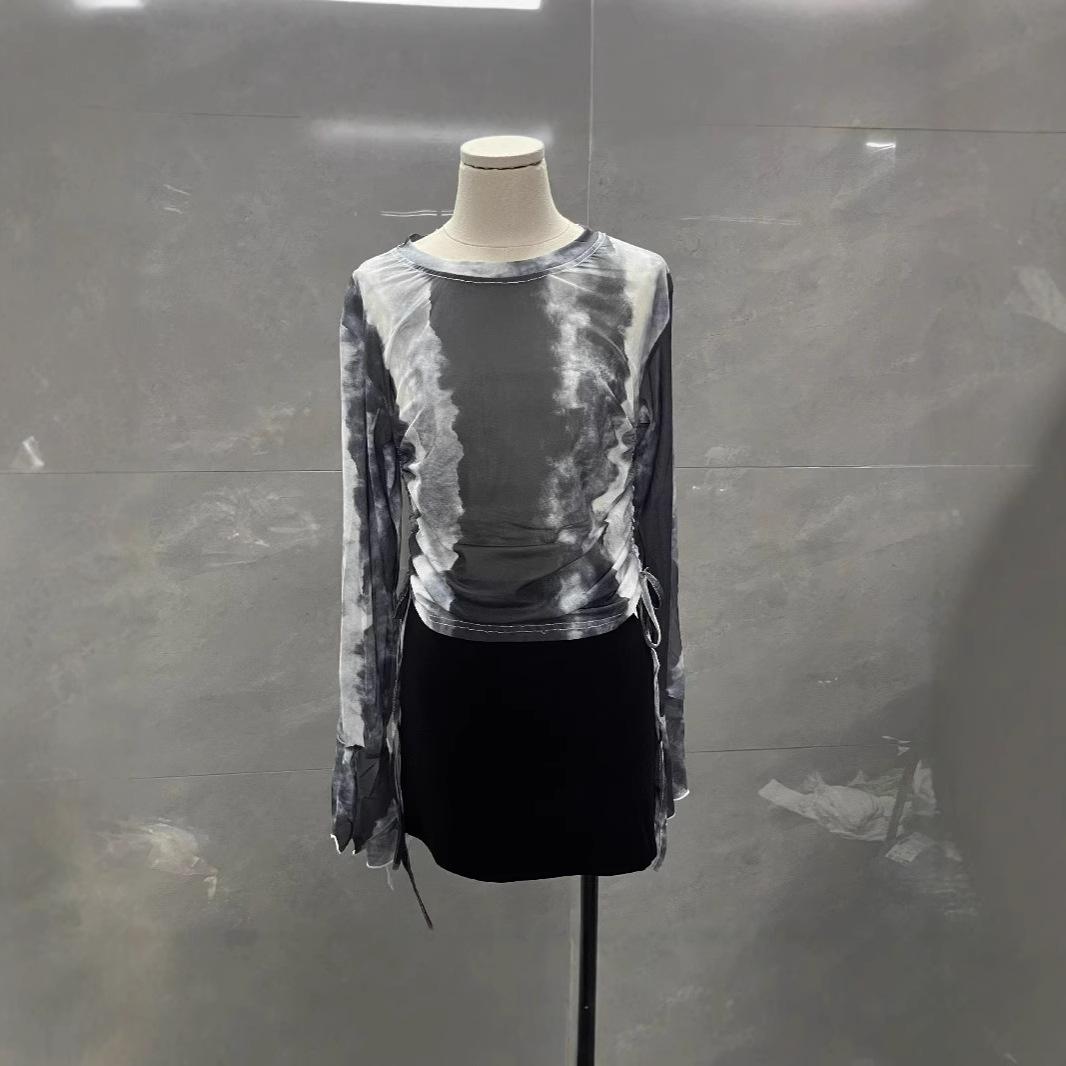 

Острая девушка Тай-дай Клеш рукав Облегающая Сетчатая футболка - Летний дизайн S ~95 lbs