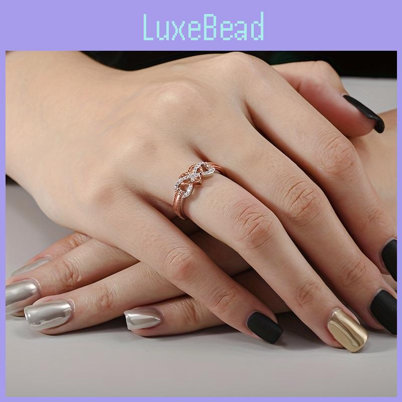 Elegant Rose Gold Two-tone Heart Cross Ring For Fashionable Young Women