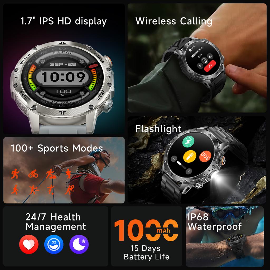 Military 1000mAh Large Battery Smart Watch Digital Bluetooth Call Sports Smartwatch Electronics Watches for Man Android  New