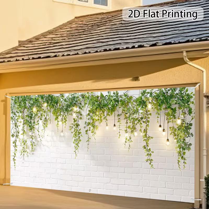 2D Green Vine Bulb Light Brick Wall Background Cloth Live Stream Portrait Backdrop