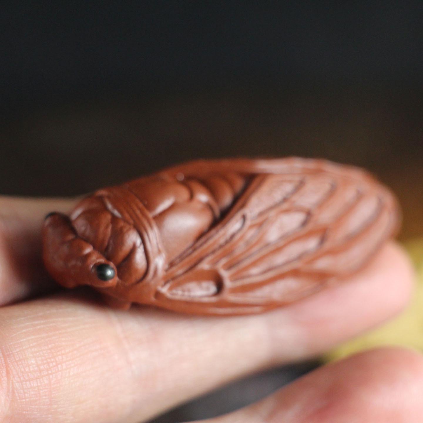 Yixing Handmade Purple Clay Golden Cicada Tea Pet Ornament - A Wealth-Attracting Tea Table Decoration